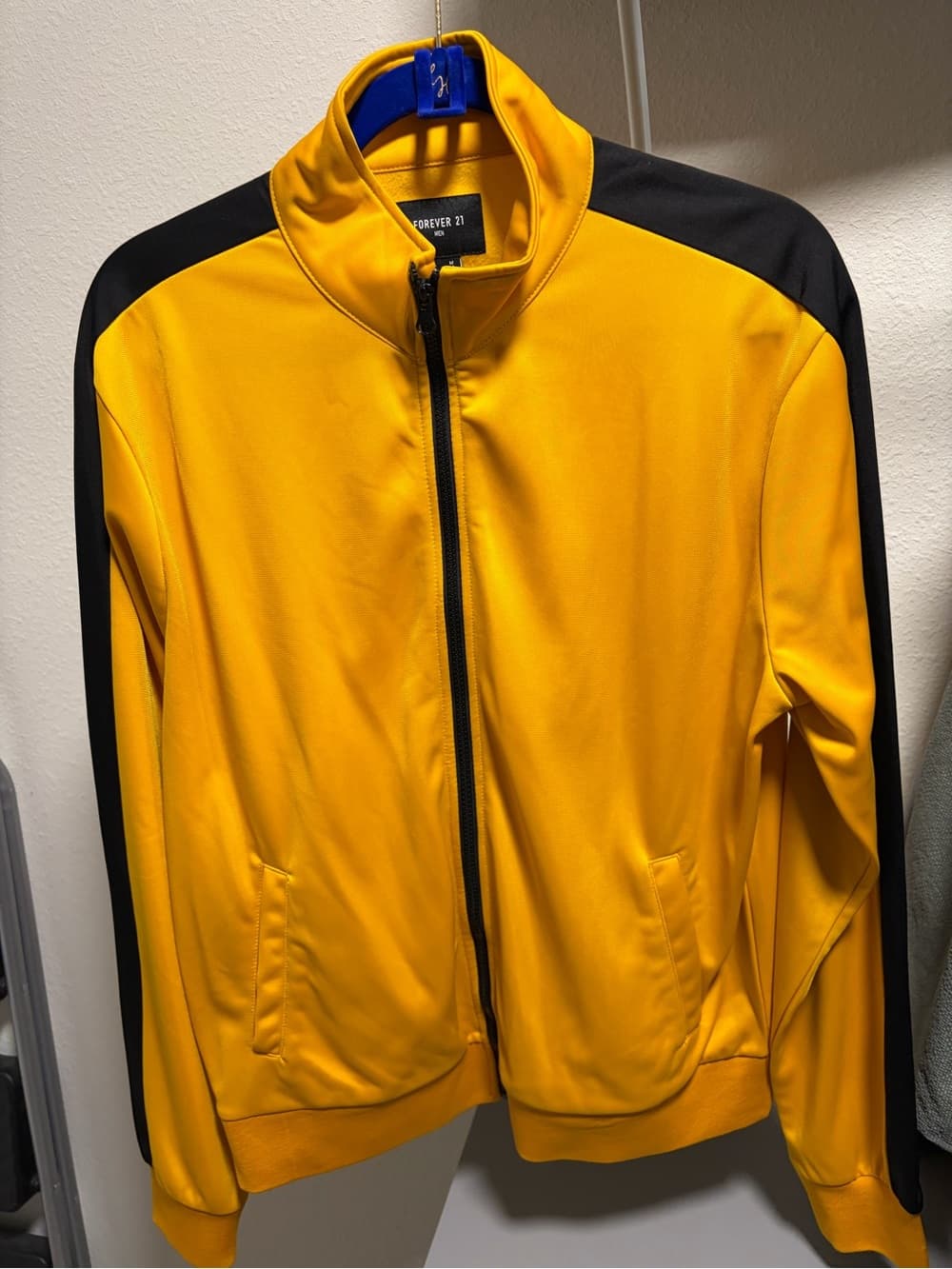 Forever 21 Men’s Yellow Track Jacket with Black Shoulder Panels - Thumbnail 2