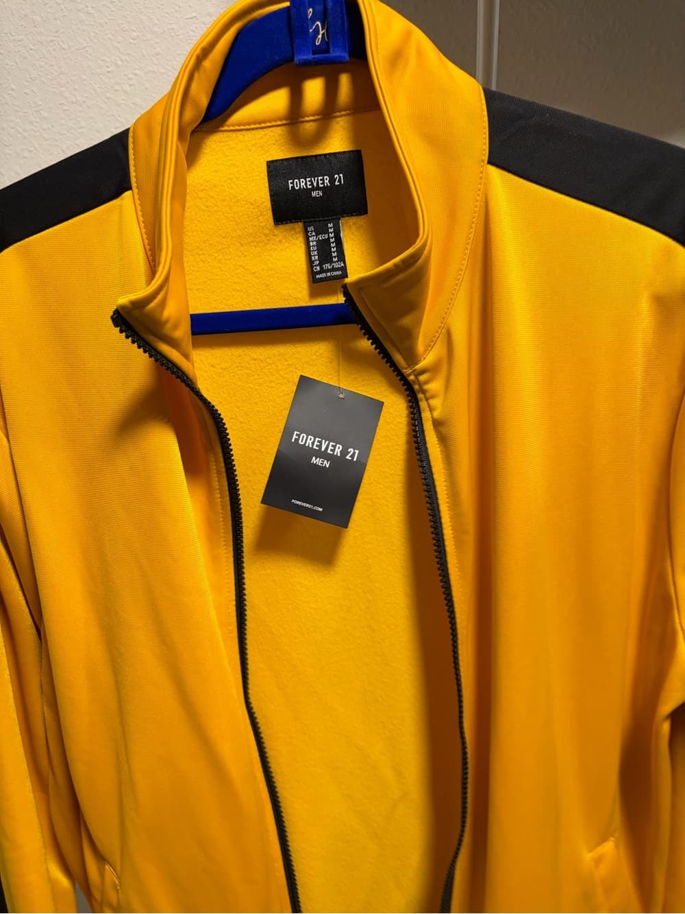 Forever 21 Men’s Yellow Track Jacket with Black Shoulder Panels - Thumbnail 3