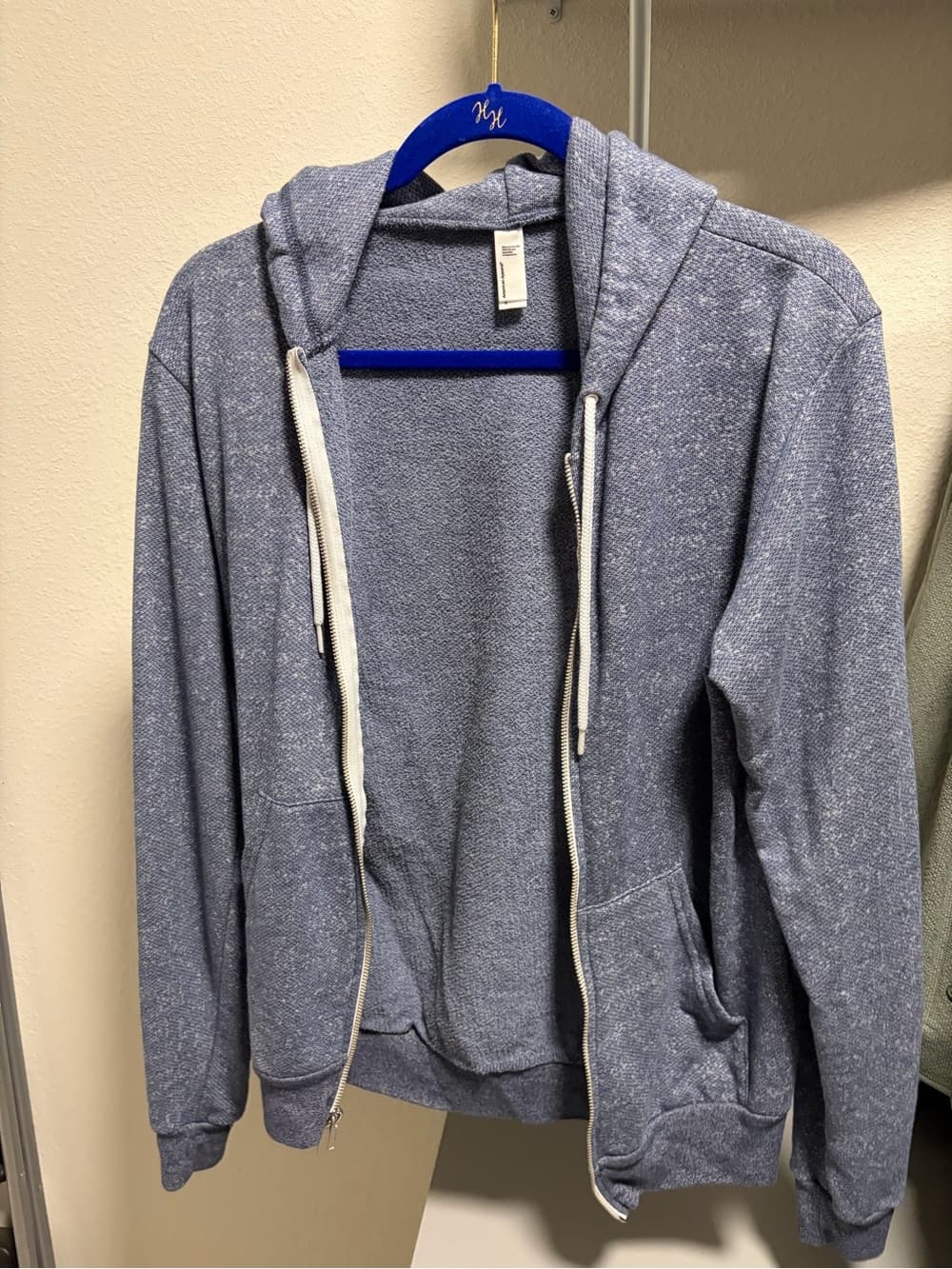 American Apparel Heathered Blue Zip-Up Hoodie Sweater - Thumbnail 2