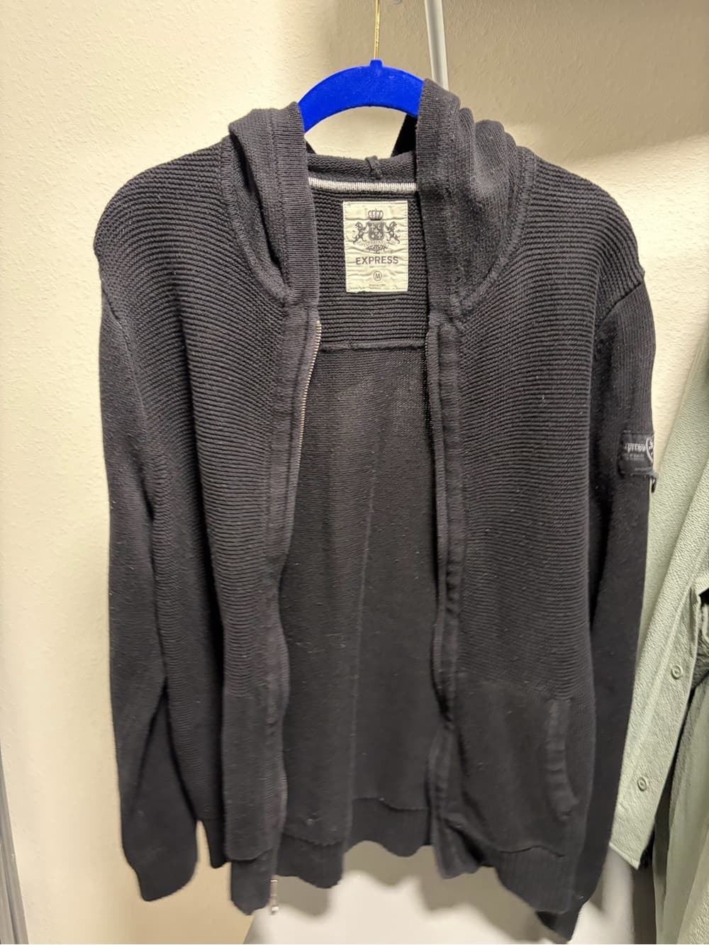 Express Men’s Black Zip-Up Hooded Sweater - Thumbnail 3
