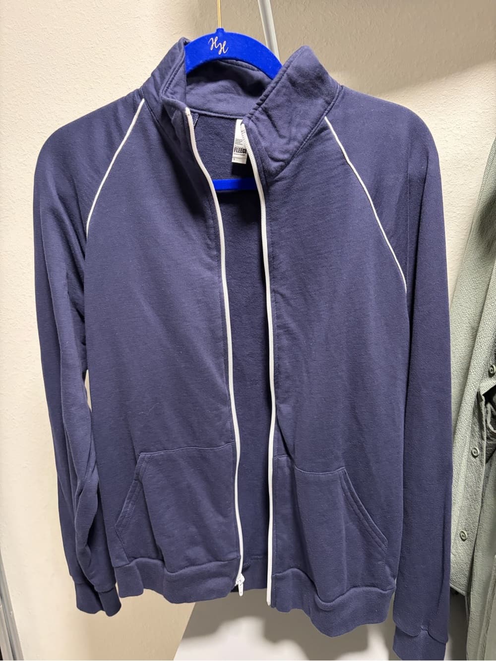 American Apparel Navy Zip-Up Track Jacket with White Piping - Thumbnail 2