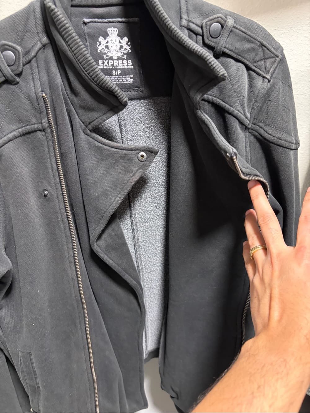 Express Charcoal Gray Zip-Front Moto Jacket - Thumbnail 5