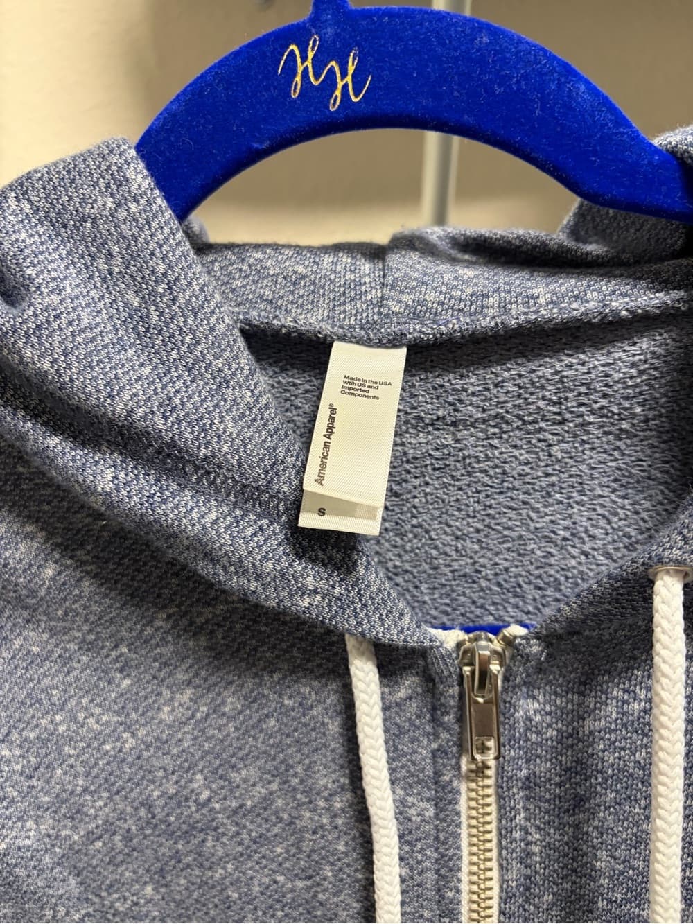 American Apparel Heathered Blue Zip-Up Hoodie Sweater - Thumbnail 3