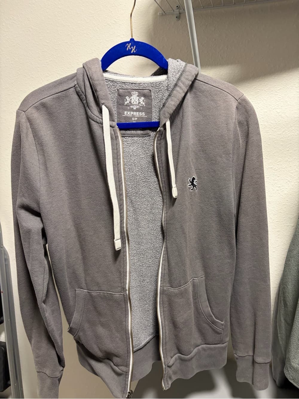 Express Men's Gray Full-Zip Hoodie with Lion Emblem - Thumbnail 2