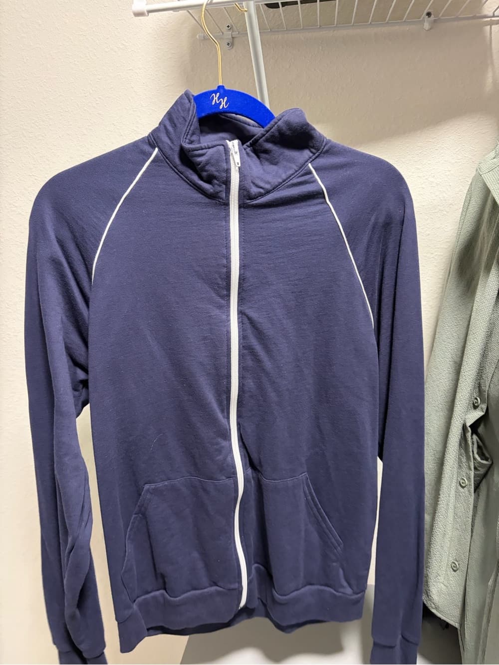 American Apparel Navy Zip-Up Track Jacket with White Piping