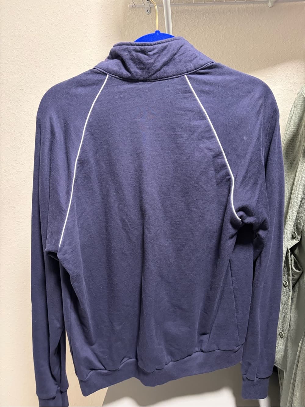 American Apparel Navy Zip-Up Track Jacket with White Piping - Thumbnail 4