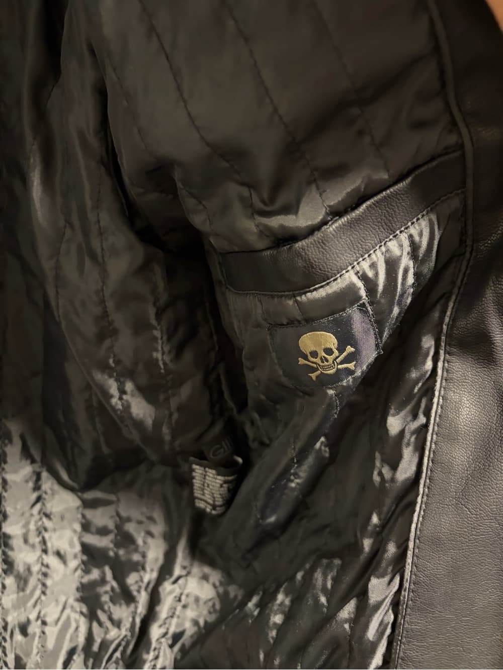 Wilsons Leather Black Leather Bomber Jacket with Cream Stripe Trim - Thumbnail 5