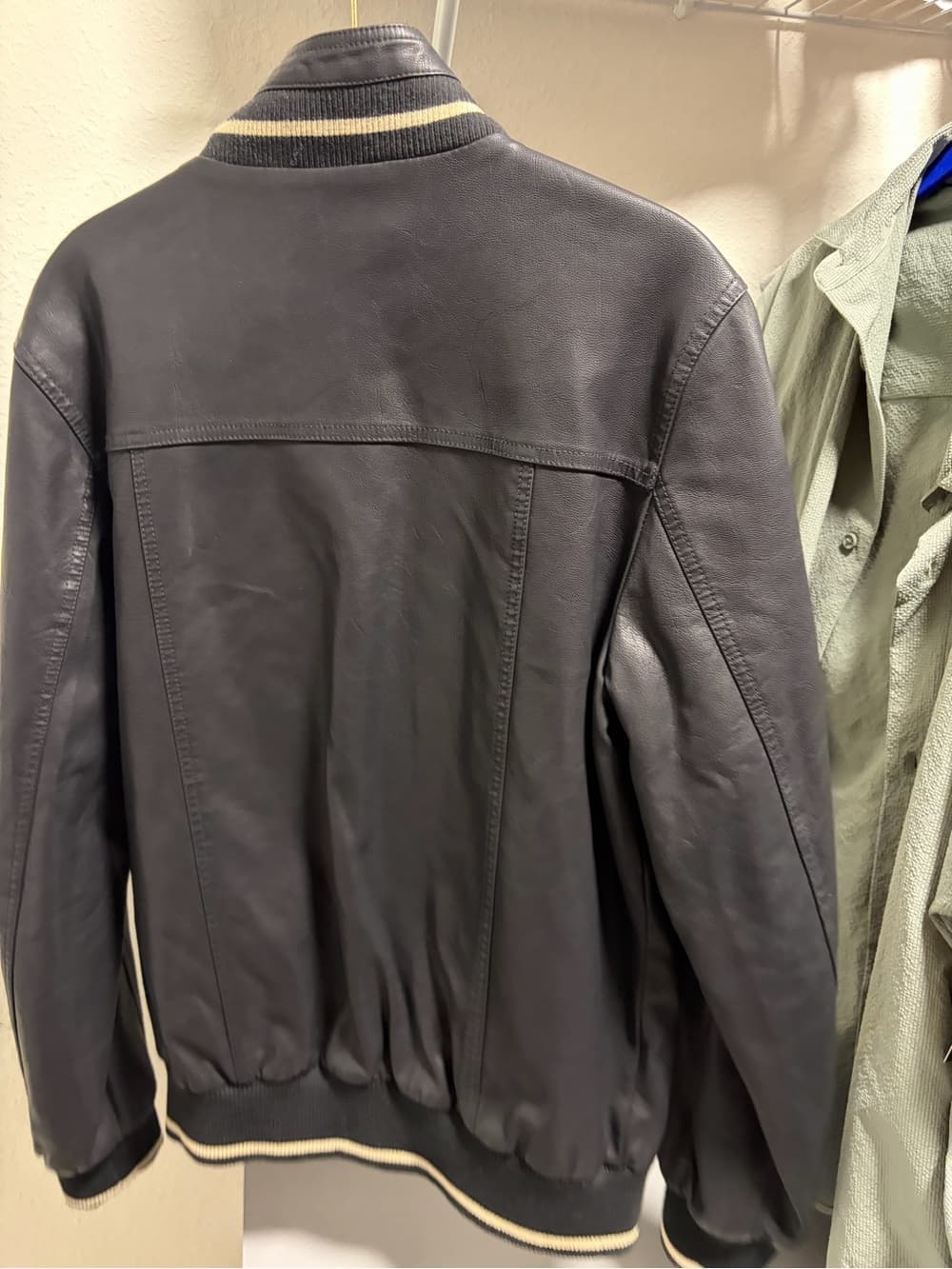 Wilsons Leather Black Leather Bomber Jacket with Cream Stripe Trim - Thumbnail 8