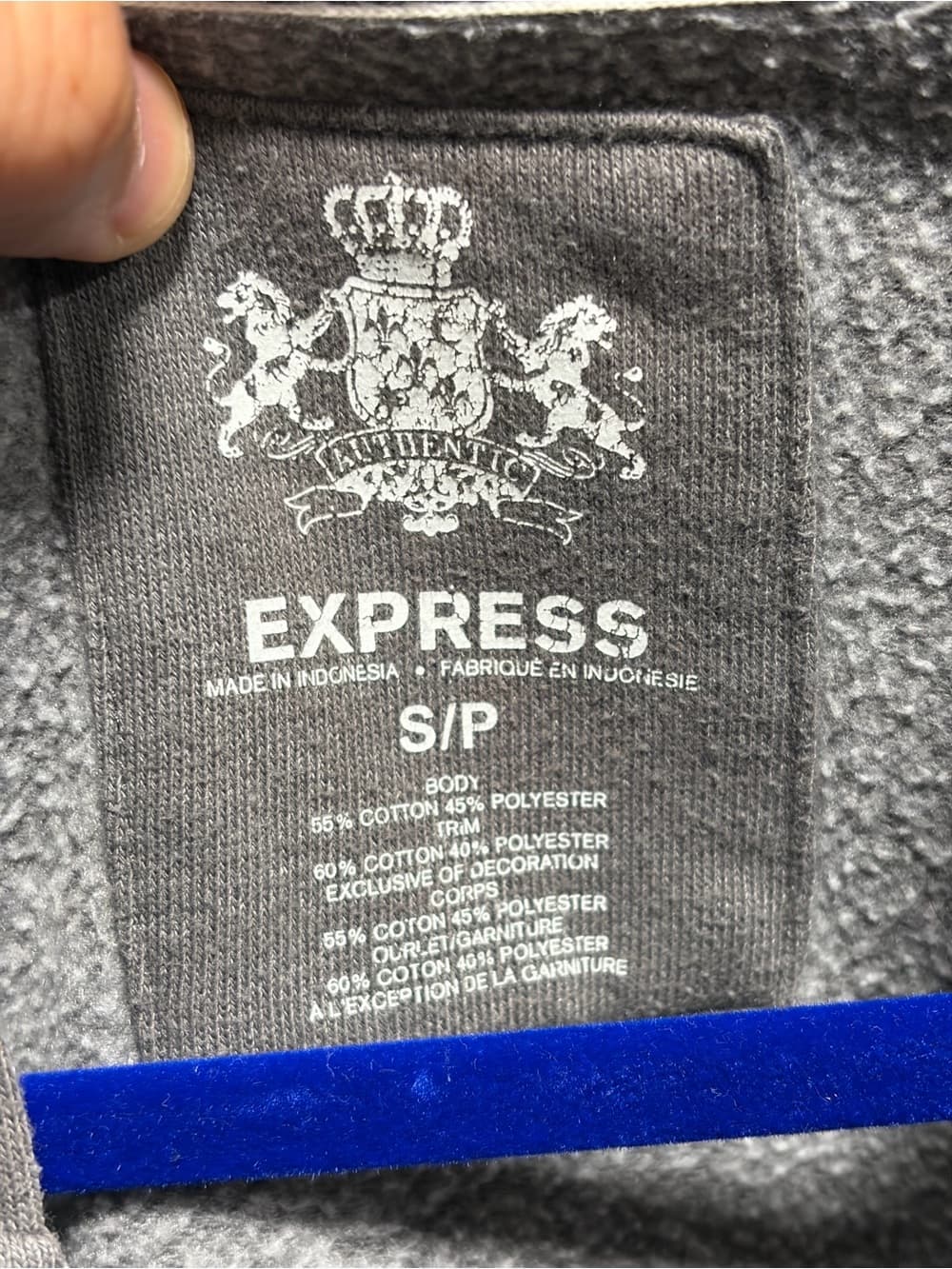 Express Men's Gray Full-Zip Hoodie with Lion Emblem - Thumbnail 3