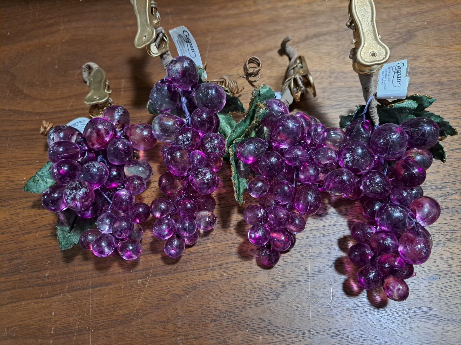 Purple Grape Bunches Clip-on Lot 4 Ornaments Decoration Caspari Lucite? Plastic? - Thumbnail 6