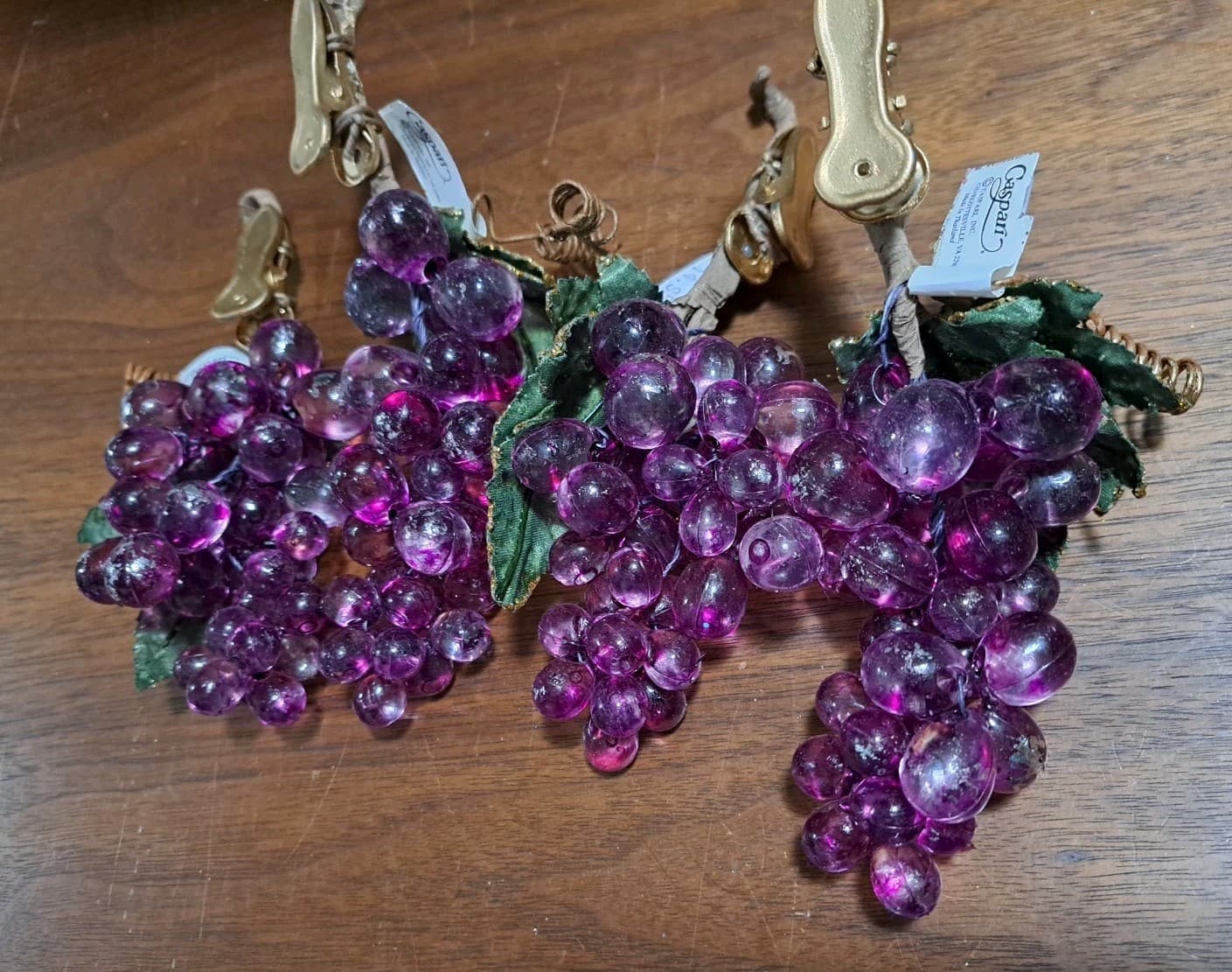 Purple Grape Bunches Clip-on Lot 4 Ornaments Decoration Caspari Lucite? Plastic? - Thumbnail 8