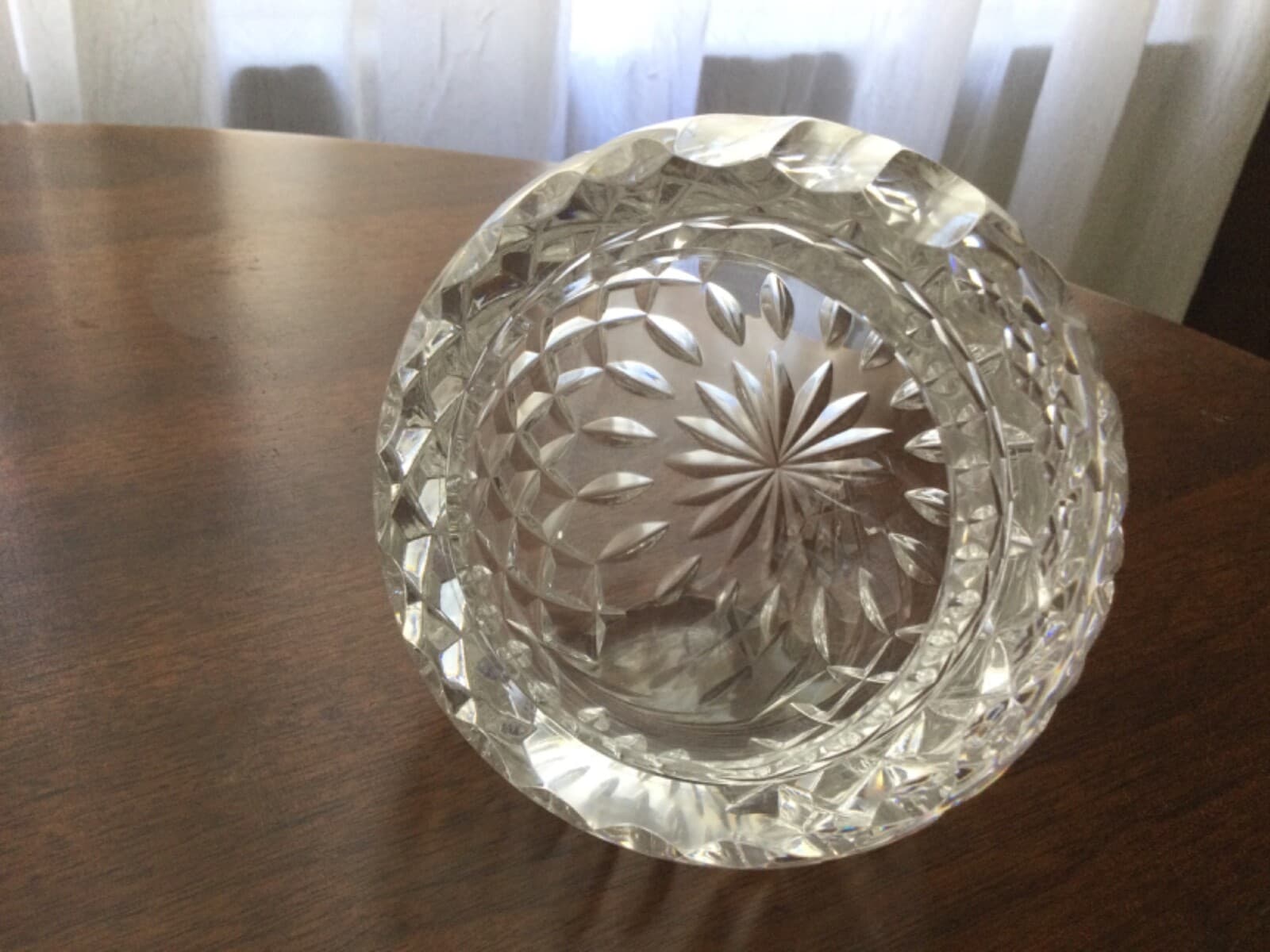 Cut Crystal Glass Rose Flower Bud Bowl Vase Angled Top Open Sphere Ashtray Dish - Thumbnail 2