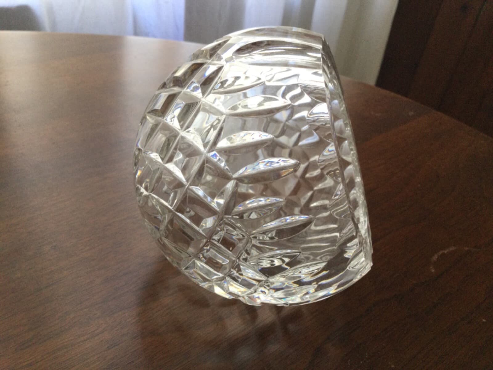 Cut Crystal Glass Rose Flower Bud Bowl Vase Angled Top Open Sphere Ashtray Dish - Thumbnail 10