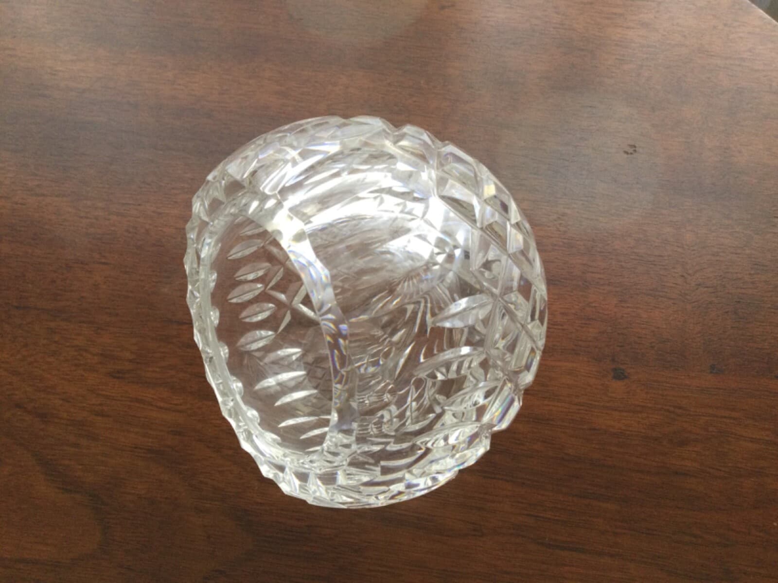 Cut Crystal Glass Rose Flower Bud Bowl Vase Angled Top Open Sphere Ashtray Dish - Thumbnail 3