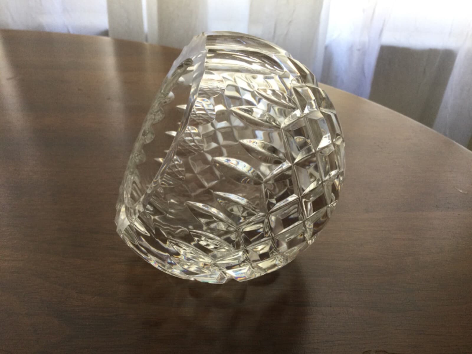 Cut Crystal Glass Rose Flower Bud Bowl Vase Angled Top Open Sphere Ashtray Dish - Thumbnail 9