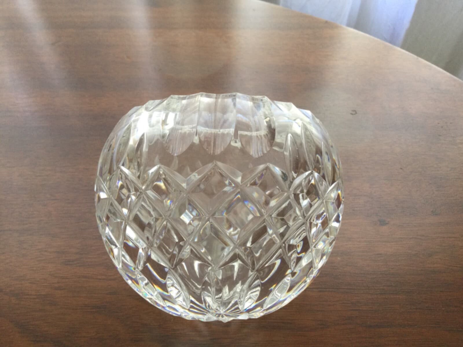 Cut Crystal Glass Rose Flower Bud Bowl Vase Angled Top Open Sphere Ashtray Dish - Thumbnail 7