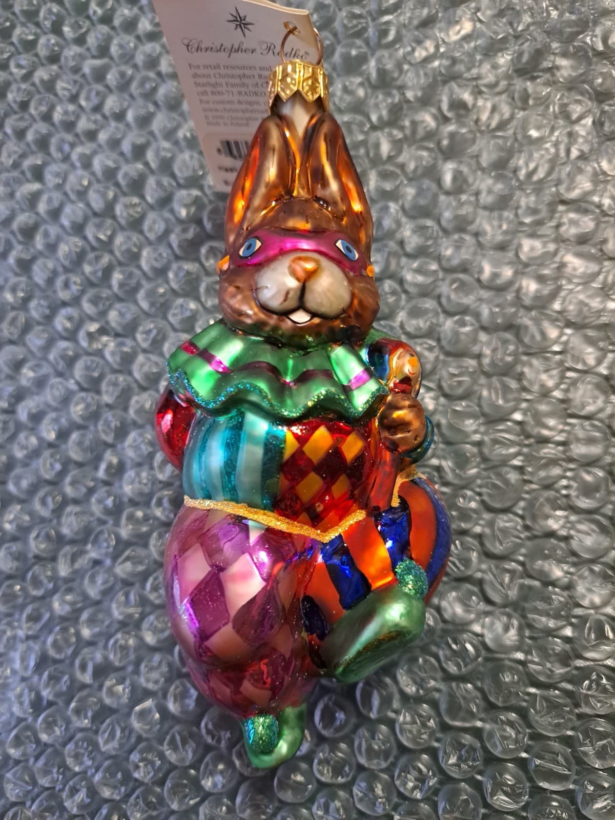 Radko 1999 Mask Hare Bunny Rabbit Ornament Harlequin Jester Colorful Clown w/Tag - Thumbnail 9