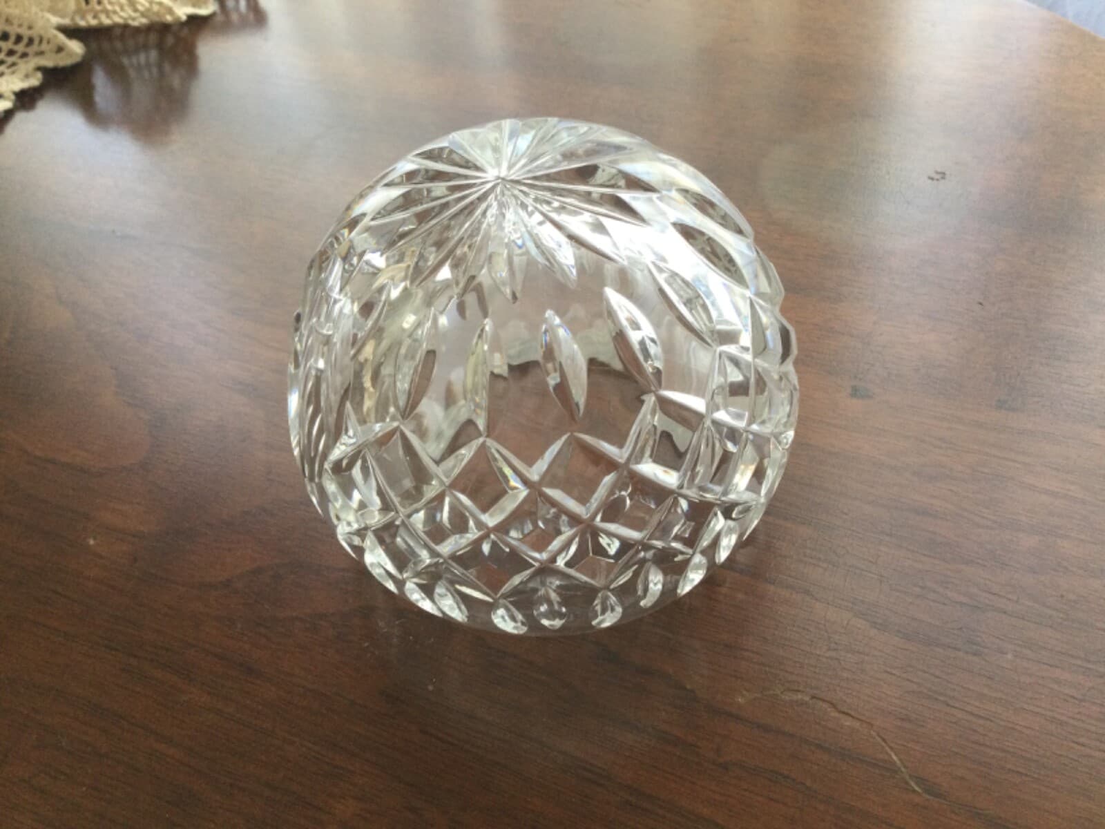 Cut Crystal Glass Rose Flower Bud Bowl Vase Angled Top Open Sphere Ashtray Dish - Thumbnail 6
