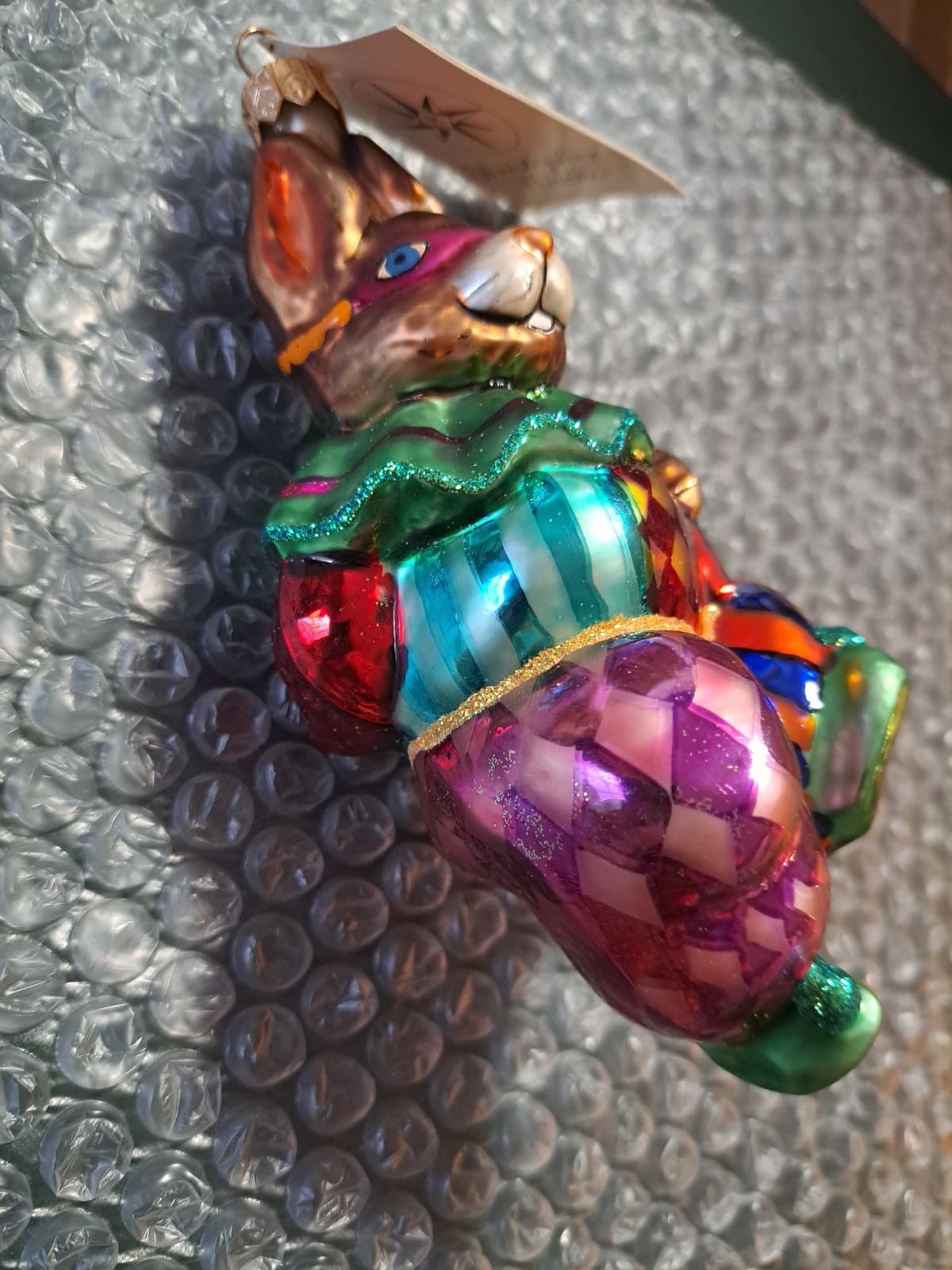 Radko 1999 Mask Hare Bunny Rabbit Ornament Harlequin Jester Colorful Clown w/Tag - Thumbnail 3