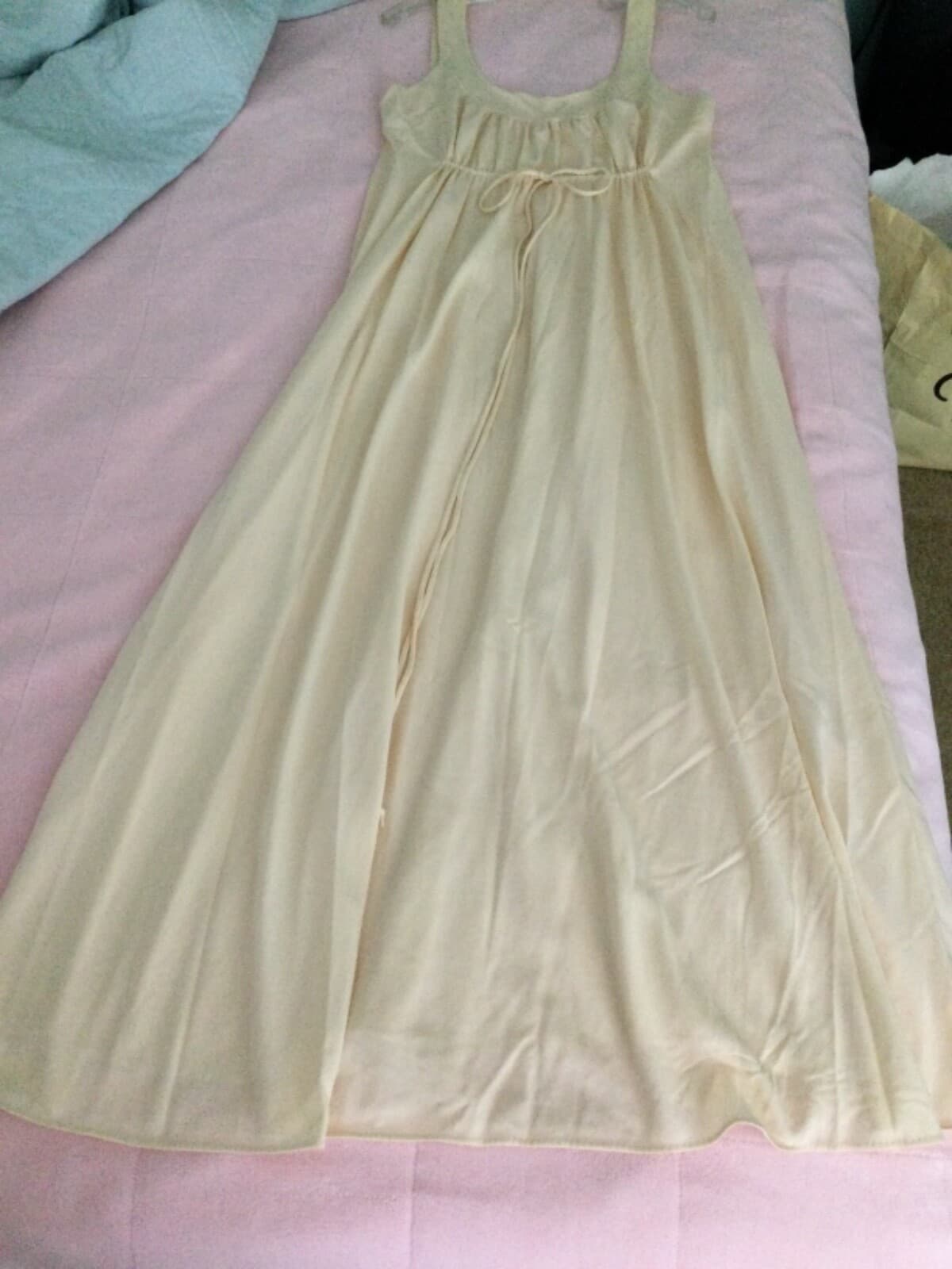 Saks Fifth Ave Vintage Peach Nylon Grecian Style Maxi Dress Nightgown sz. Small - Thumbnail 9