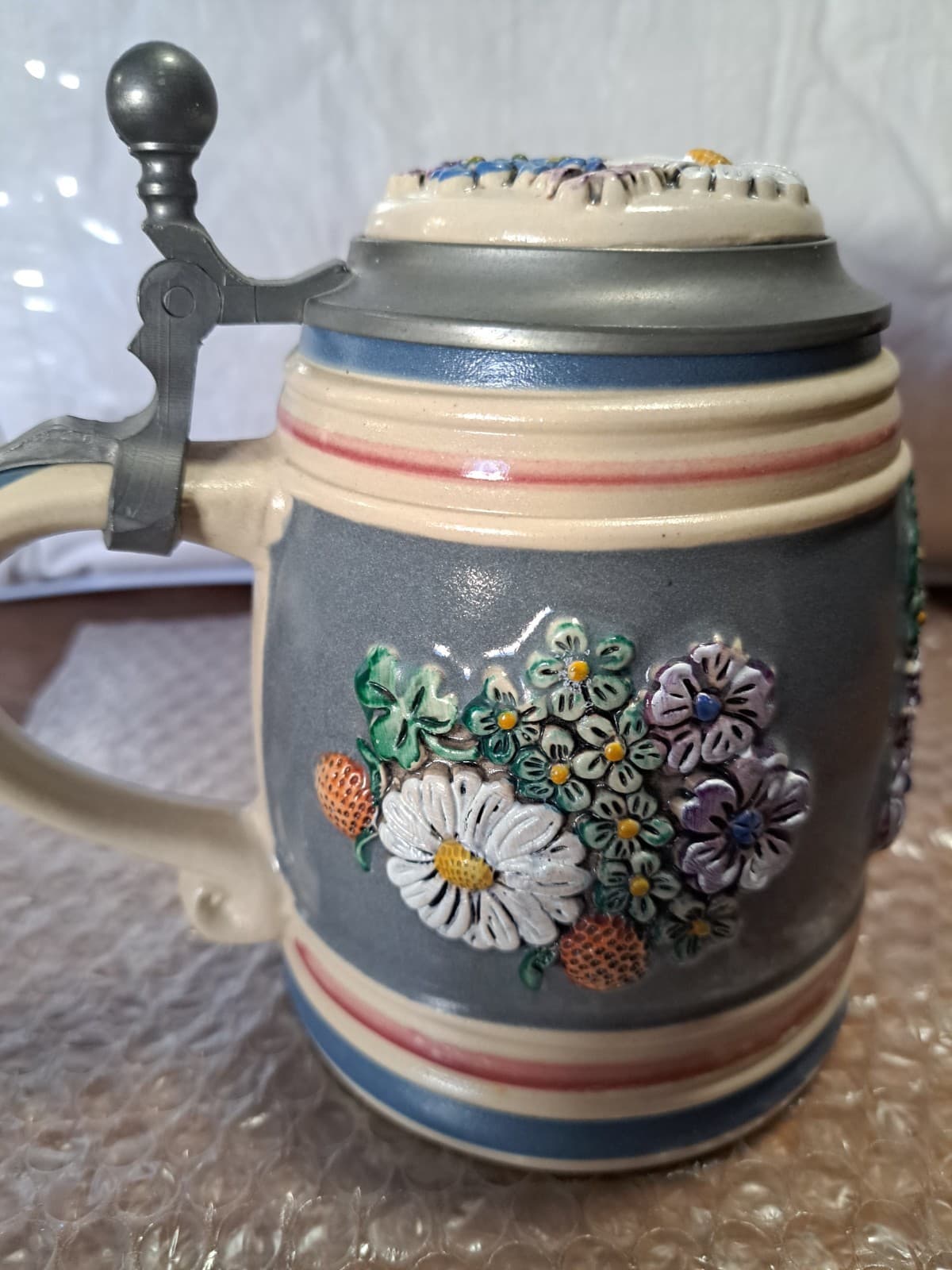 Gerz Ceramic LE Wild Flowers Beer Stein Pewter Lid #778/4000 COA W. Germany - Thumbnail 3