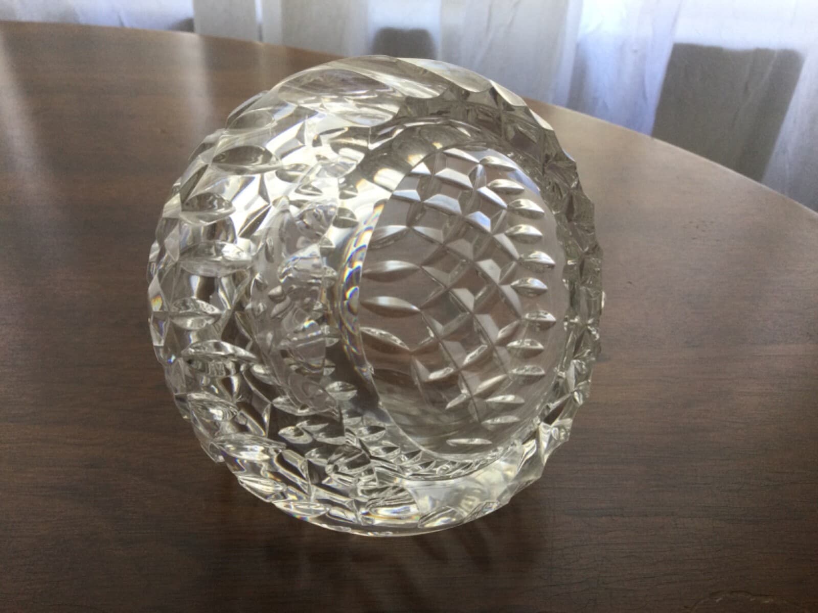 Cut Crystal Glass Rose Flower Bud Bowl Vase Angled Top Open Sphere Ashtray Dish - Thumbnail 8