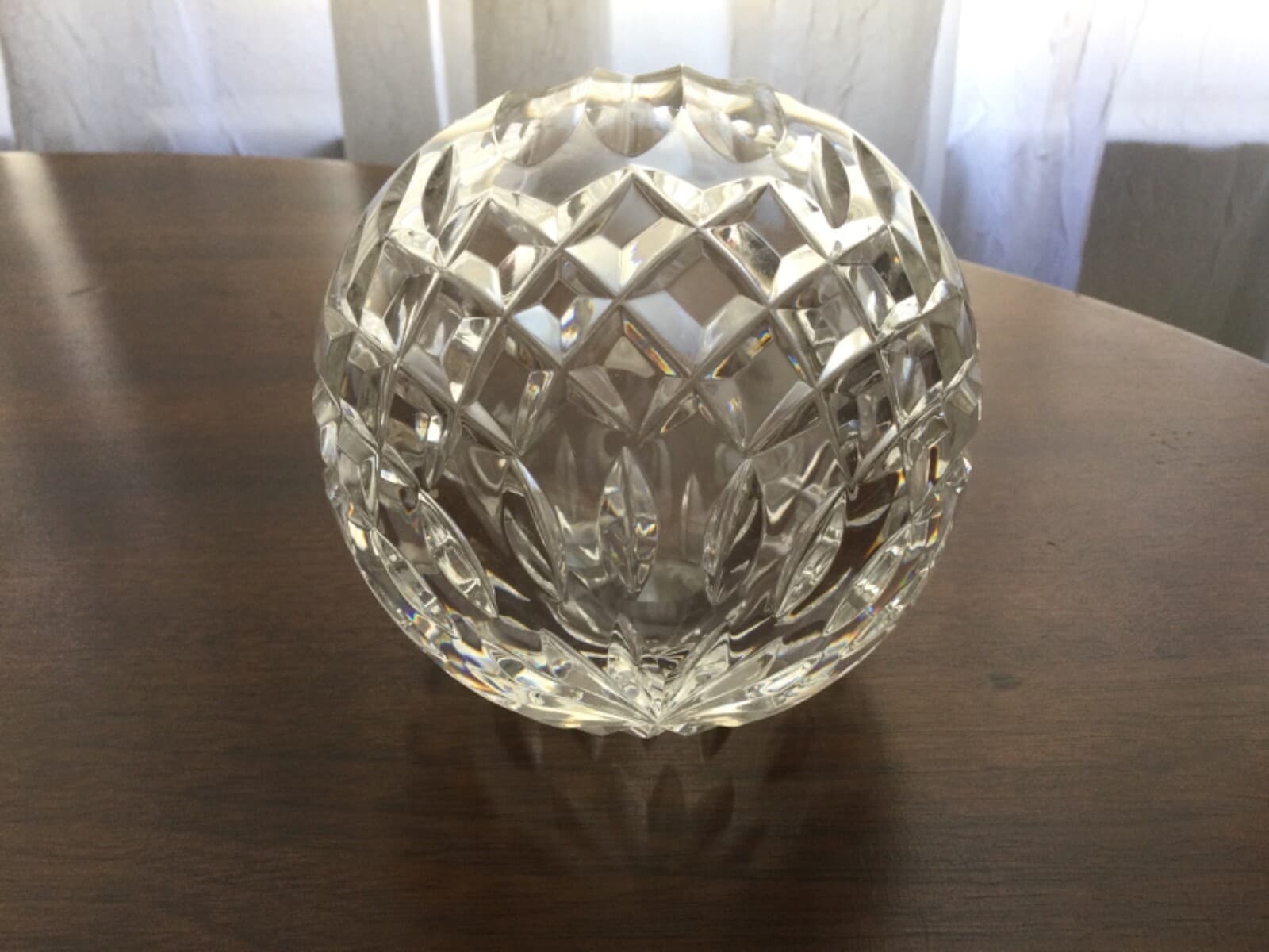 Cut Crystal Glass Rose Flower Bud Bowl Vase Angled Top Open Sphere Ashtray Dish - Thumbnail 4