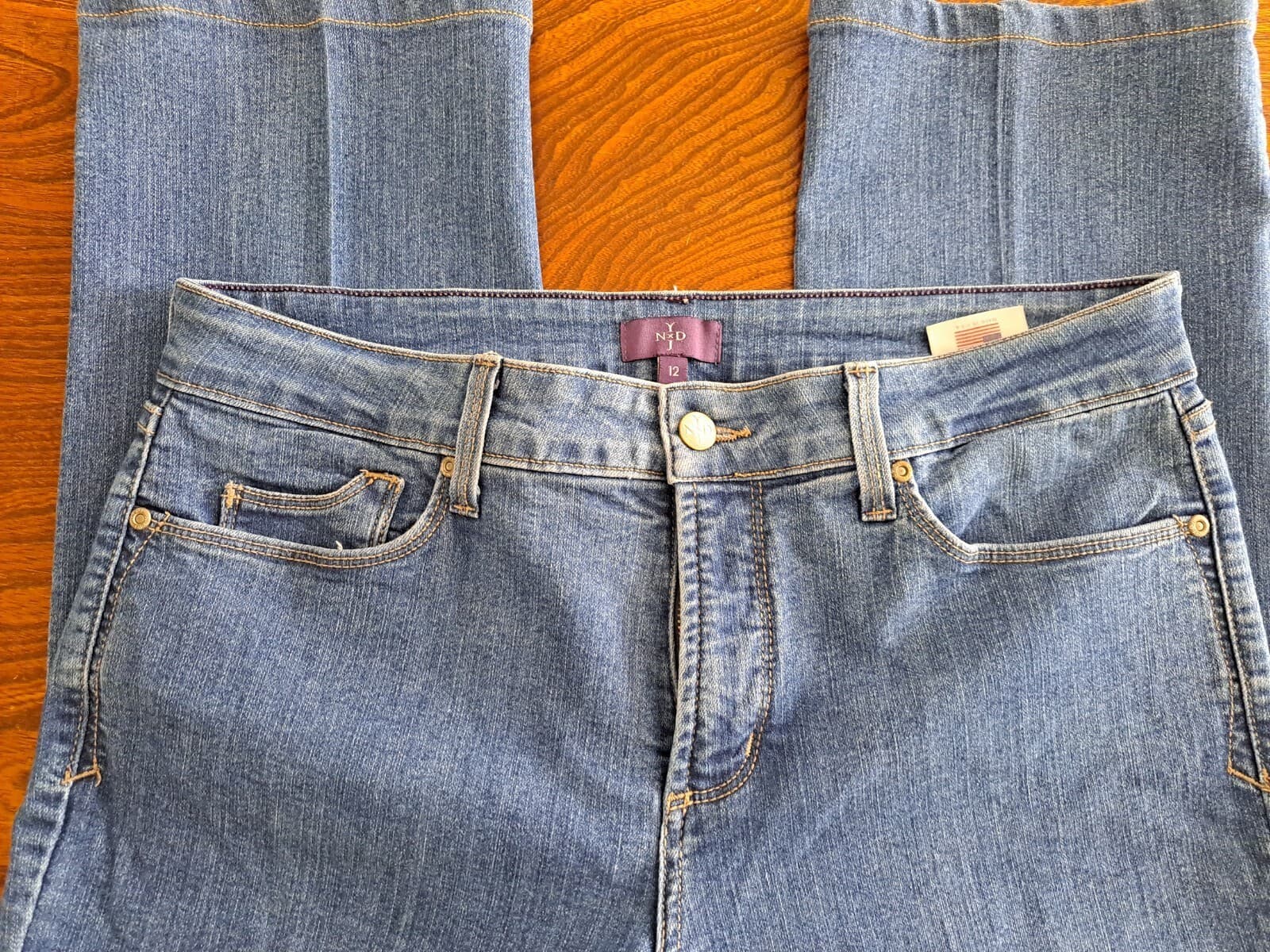 NYDJ Marilyn Straight Blue Jeans Sz 12 Lift Tuck Technology Stretch USA 34x28 - Thumbnail 2