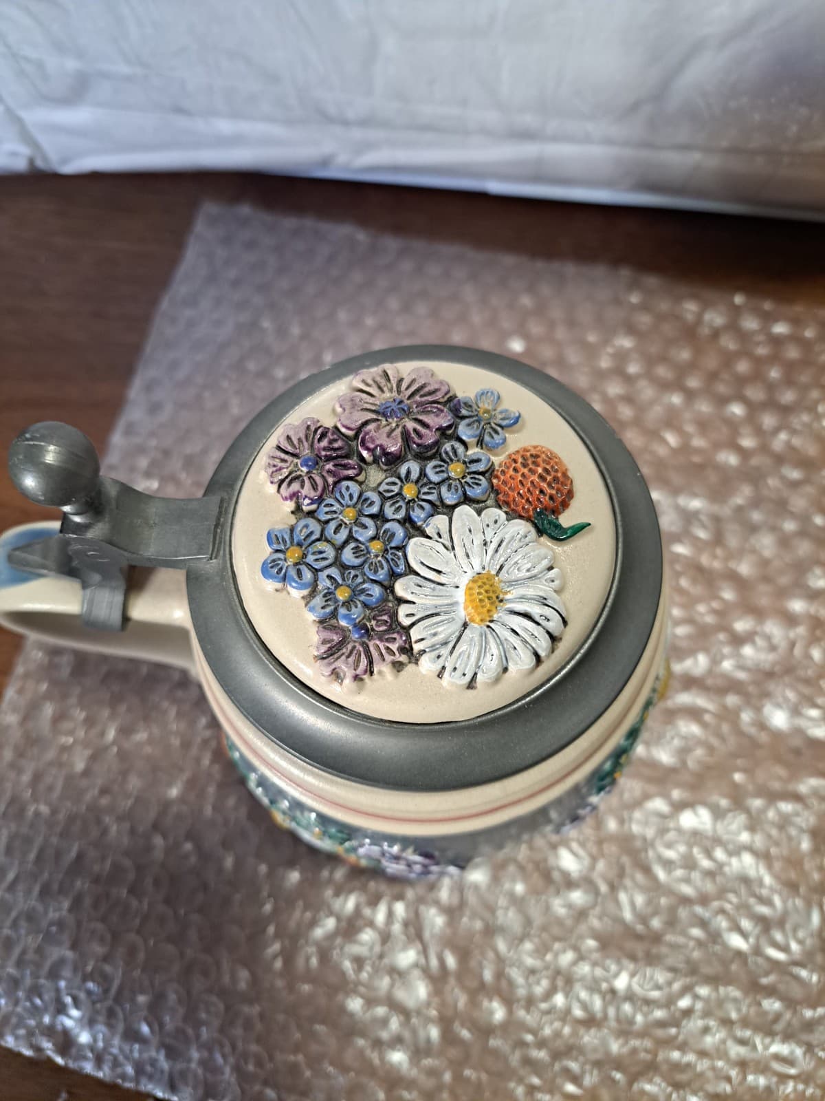 Gerz Ceramic LE Wild Flowers Beer Stein Pewter Lid #778/4000 COA W. Germany - Thumbnail 4