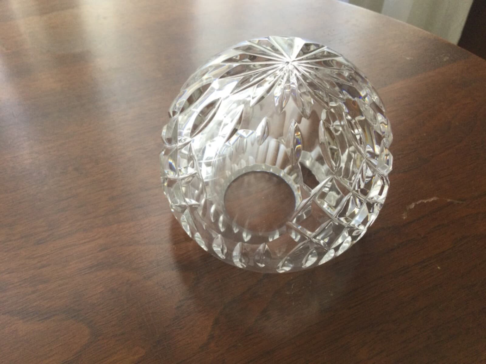 Cut Crystal Glass Rose Flower Bud Bowl Vase Angled Top Open Sphere Ashtray Dish - Thumbnail 5