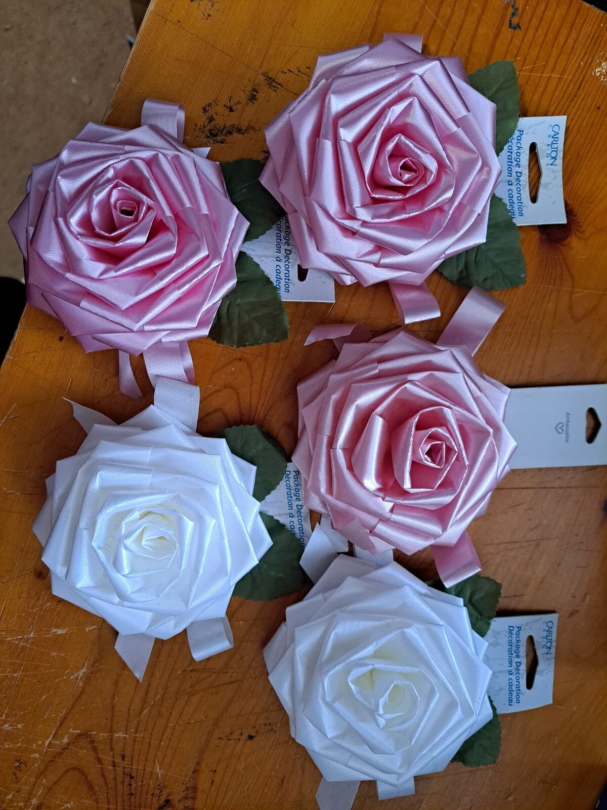 Carlton Cards Lot/5 Pink & White Rose Flower Gift Wrap Bow Present Topper NOS - Thumbnail 5