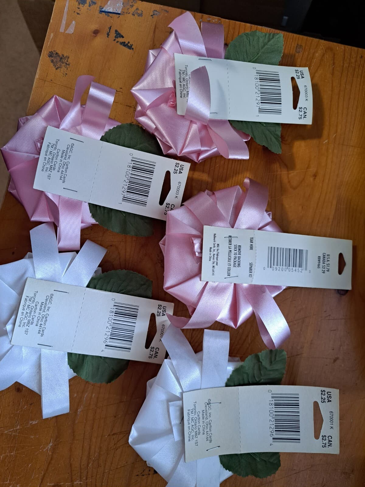 Carlton Cards Lot/5 Pink & White Rose Flower Gift Wrap Bow Present Topper NOS - Thumbnail 6