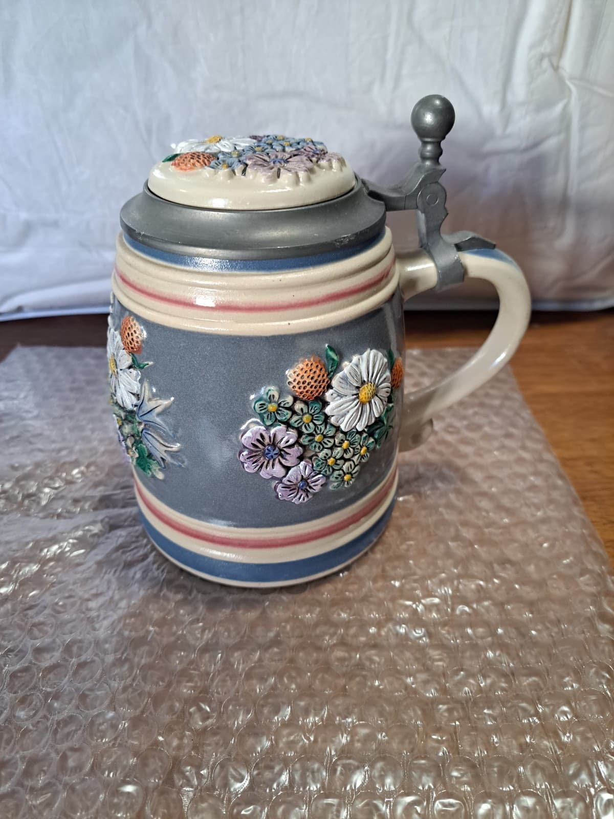 Gerz Ceramic LE Wild Flowers Beer Stein Pewter Lid #778/4000 COA W. Germany - Thumbnail 2