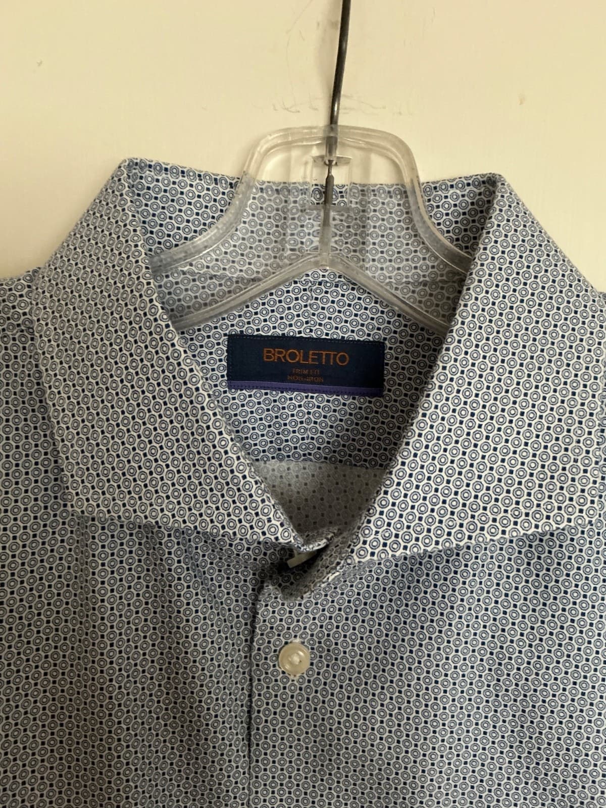 Broletto Trim Fit Non-Iron 100% Cotton Men's Dress Shirt Blue 17 34/35 - Thumbnail 3