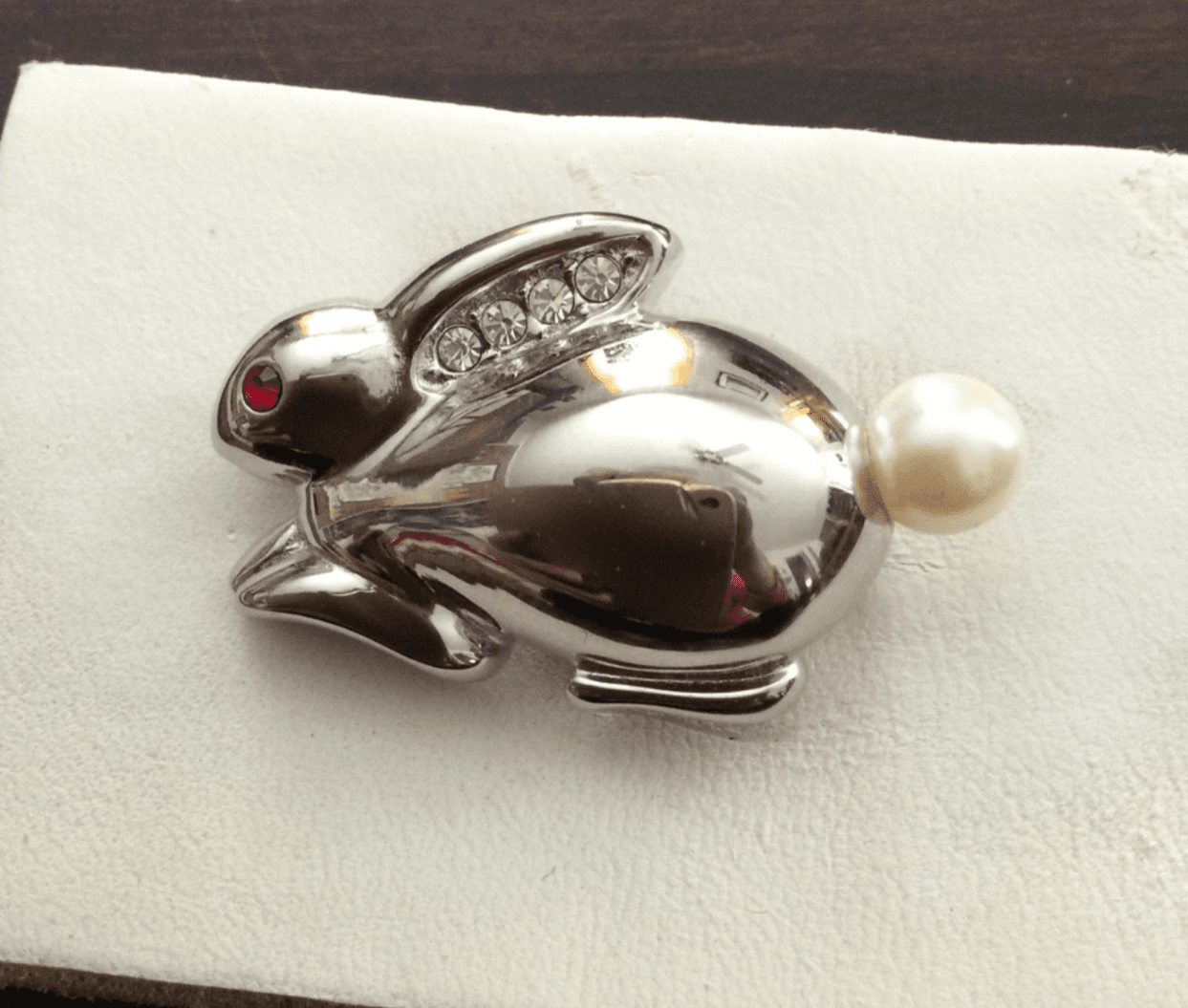 Krementz Sterling Silver Bunny Rabbit Pin Brooch Faux Pearl Tail Rhinestones HTF - Thumbnail 7