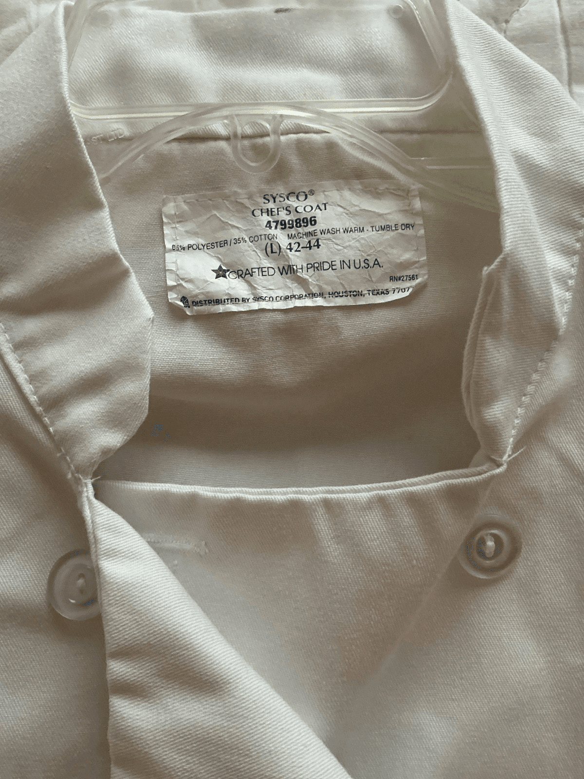 Sysco Chef Coat Jacket Mens L White Long Sleeve Button Up Cotton Blend NEW USA - Thumbnail 3