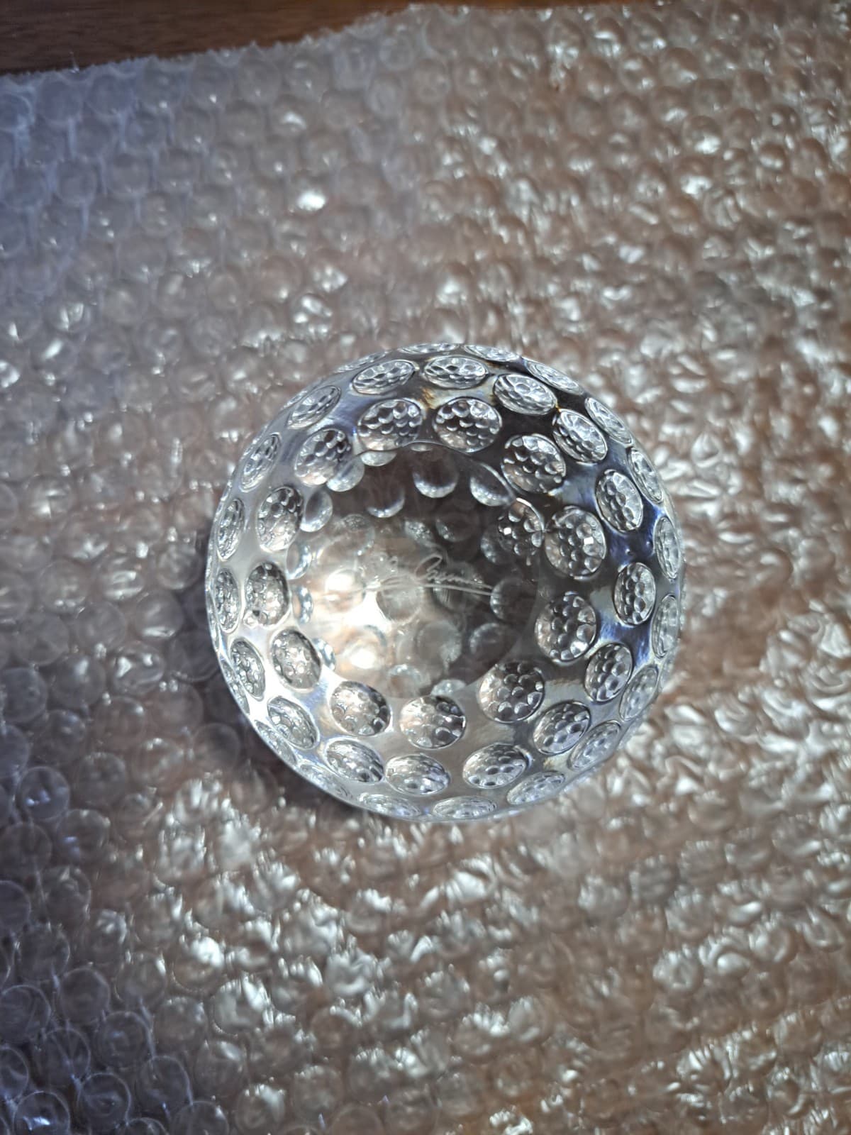 Oleg Cassini Crystal Glass Golf Ball Paperweight Clear Signed 3" - Thumbnail 5