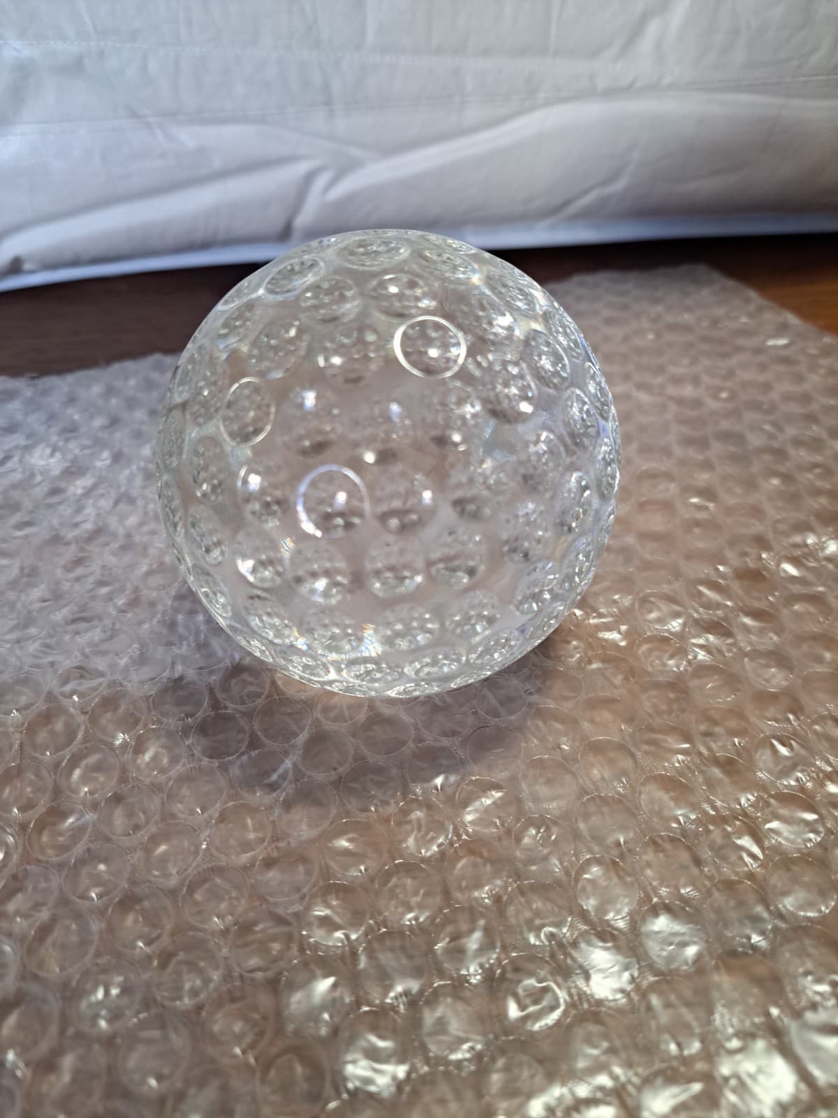 Oleg Cassini Crystal Glass Golf Ball Paperweight Clear Signed 3" - Thumbnail 6