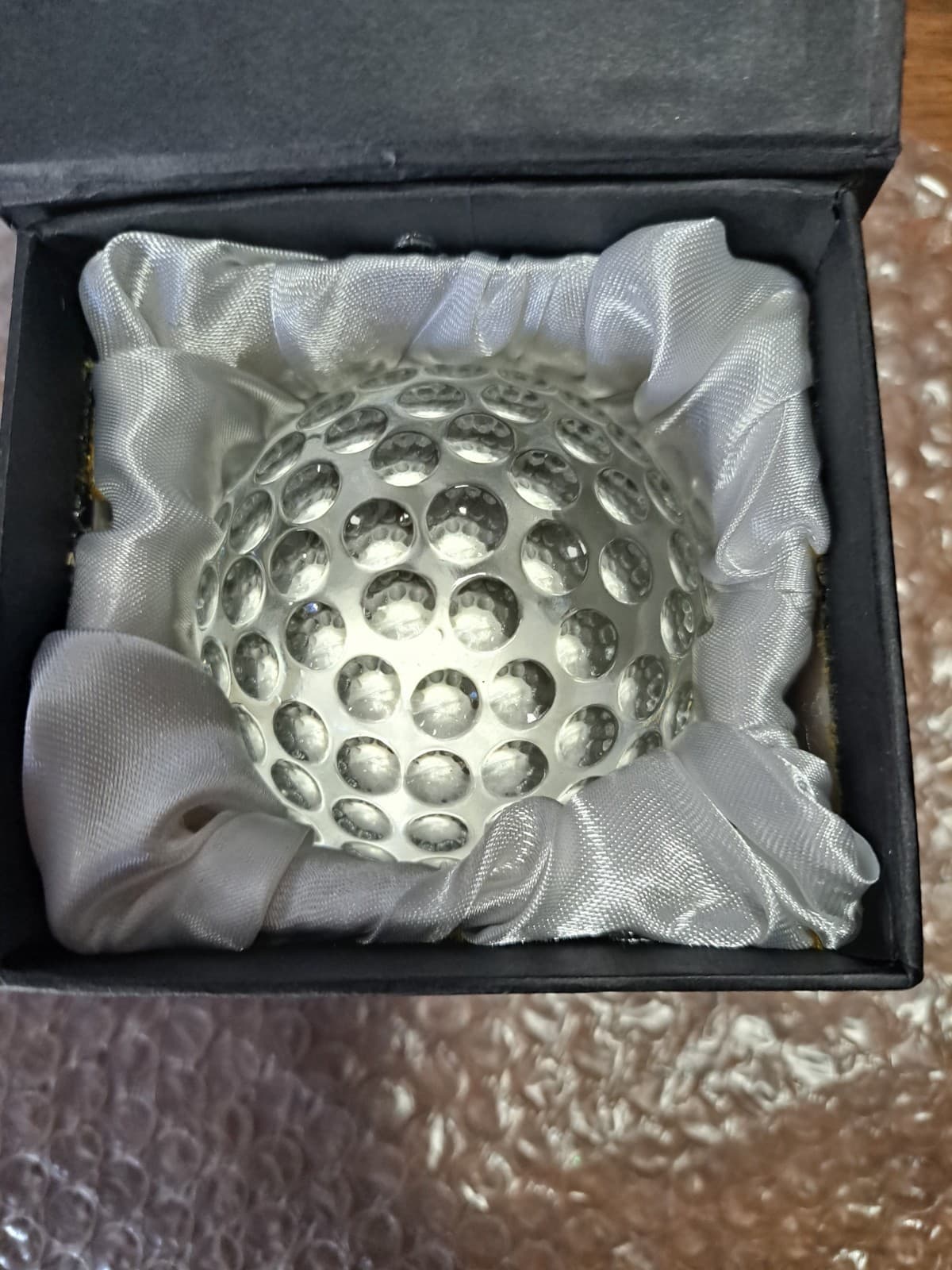 Oleg Cassini Crystal Glass Golf Ball Paperweight Clear Signed 3" - Thumbnail 3