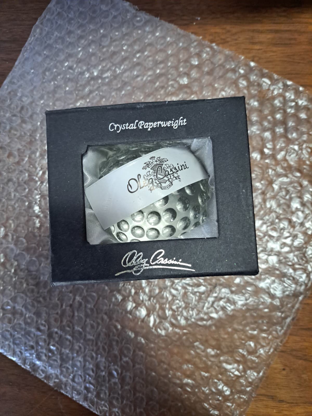 Oleg Cassini Crystal Glass Golf Ball Paperweight Clear Signed 3" - Thumbnail 2