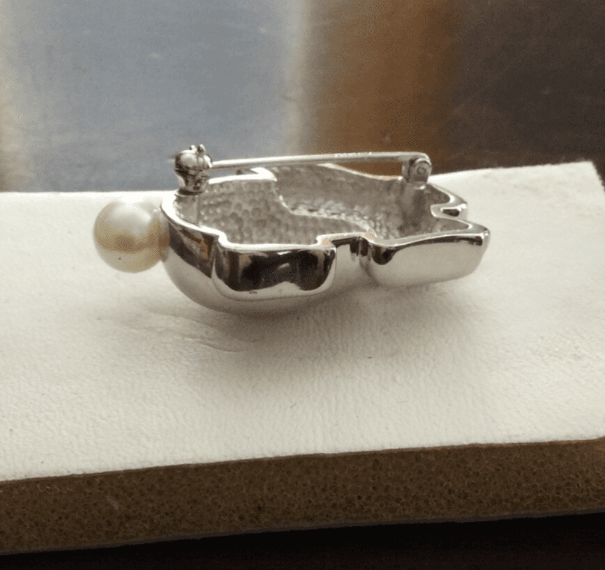 Krementz Sterling Silver Bunny Rabbit Pin Brooch Faux Pearl Tail Rhinestones HTF - Thumbnail 6