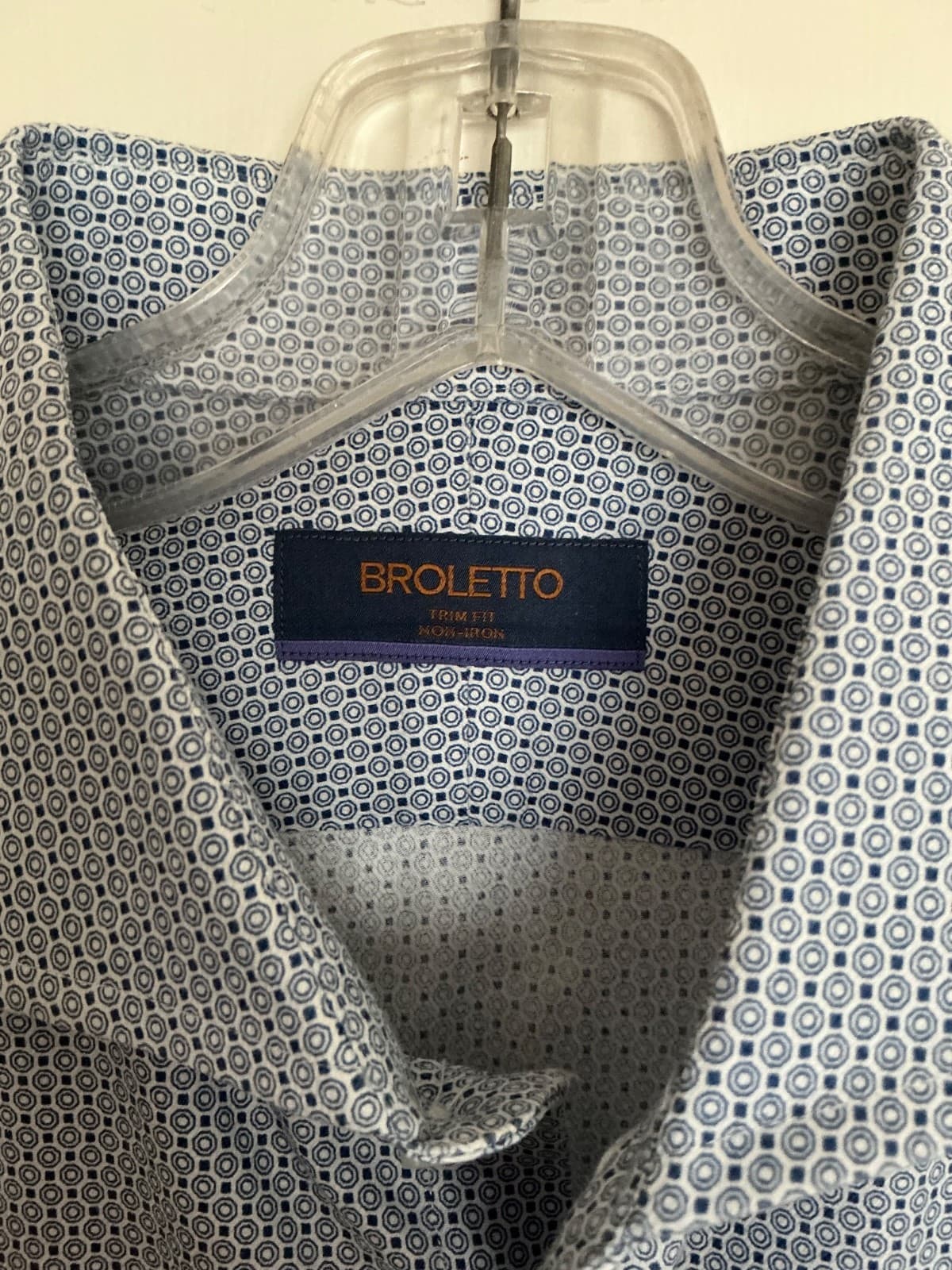 Broletto Trim Fit Non-Iron 100% Cotton Men's Dress Shirt Blue 17 34/35 - Thumbnail 2