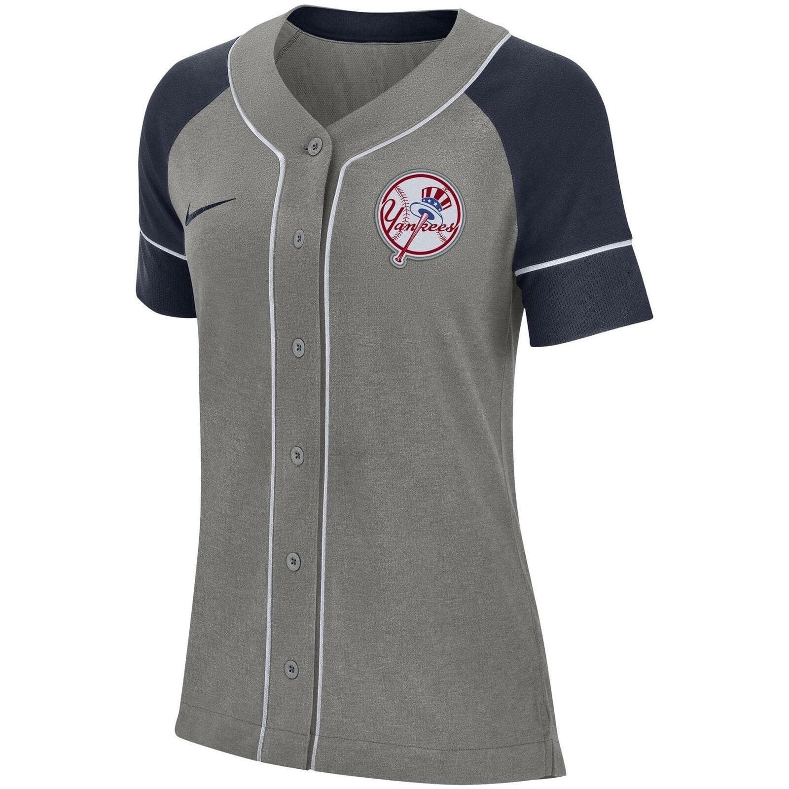Nike Women's New York Yankees Dri-Fit Classic Raglan Jersey Large Gray/Blue - Thumbnail 5