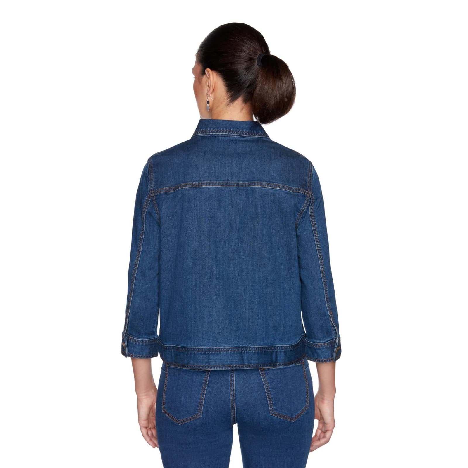 Ruby Rd. Women's Fall Forward Soft Stretch Fitted Trucker Denim Jean Jacket - Thumbnail 2