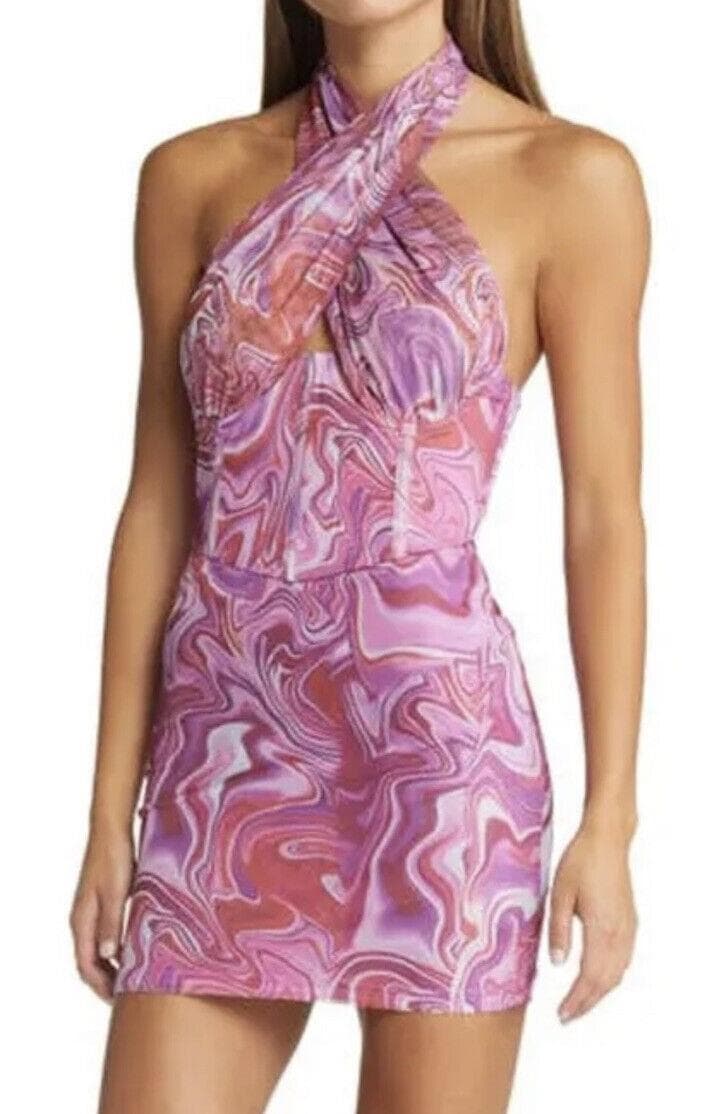 Bardot Women's Tie-Dye Halter Neck Mesh Minidress Medium Size 6 $124 Value - Thumbnail 4