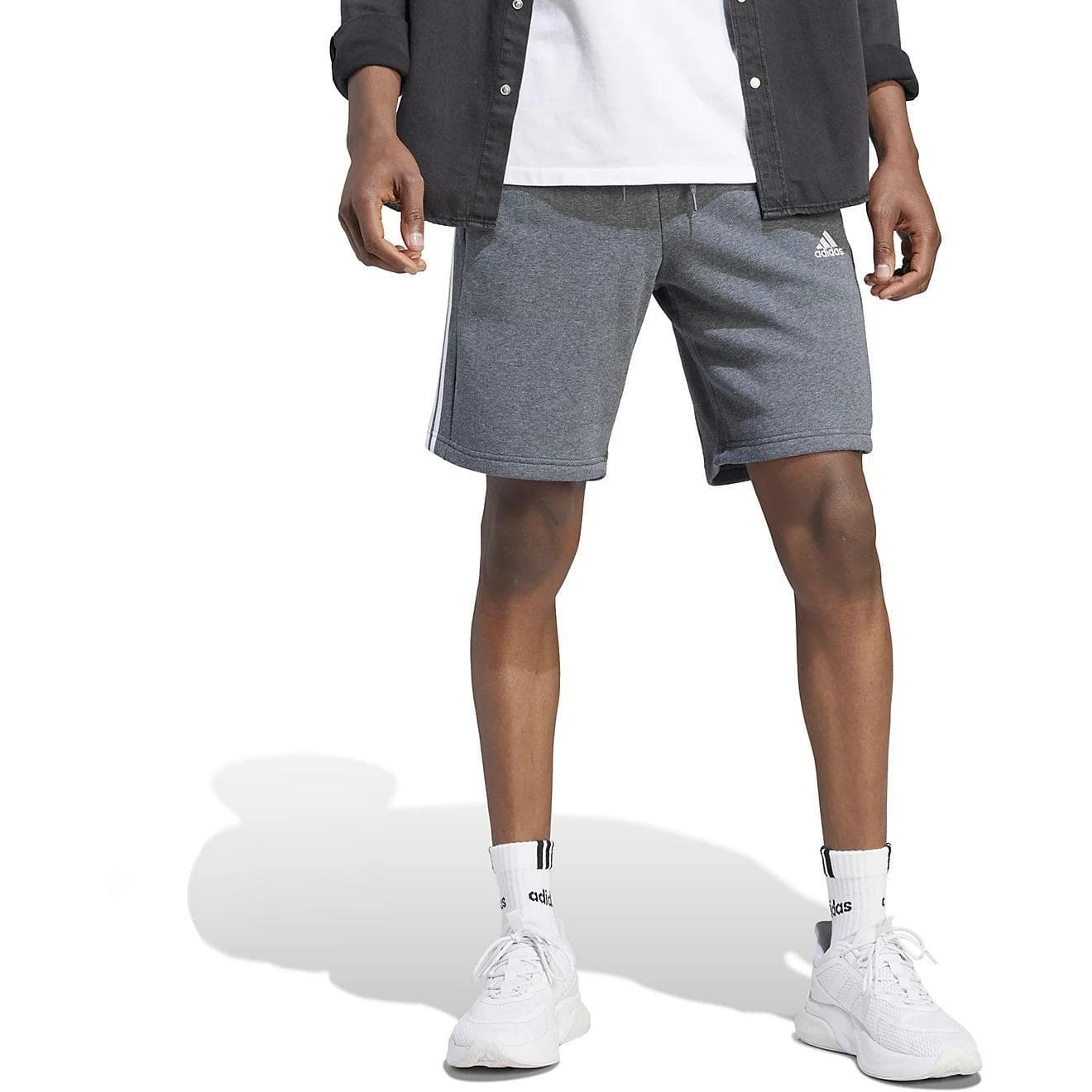 adidas Men's Essentials Fleece 3-Stripes Shorts Gray X-Large Tall $45 Value - Thumbnail 2