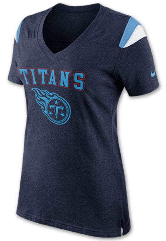 Nike Women's Tennessee Titans Fan Top V-Neck T-Shirt Heathered Navy Blue Medium - Thumbnail 2