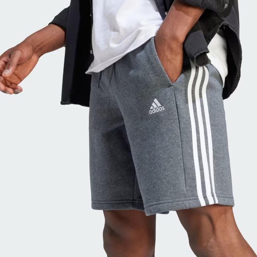 adidas Men's Essentials Fleece 3-Stripes Shorts Gray X-Large Tall $45 Value - Thumbnail 7