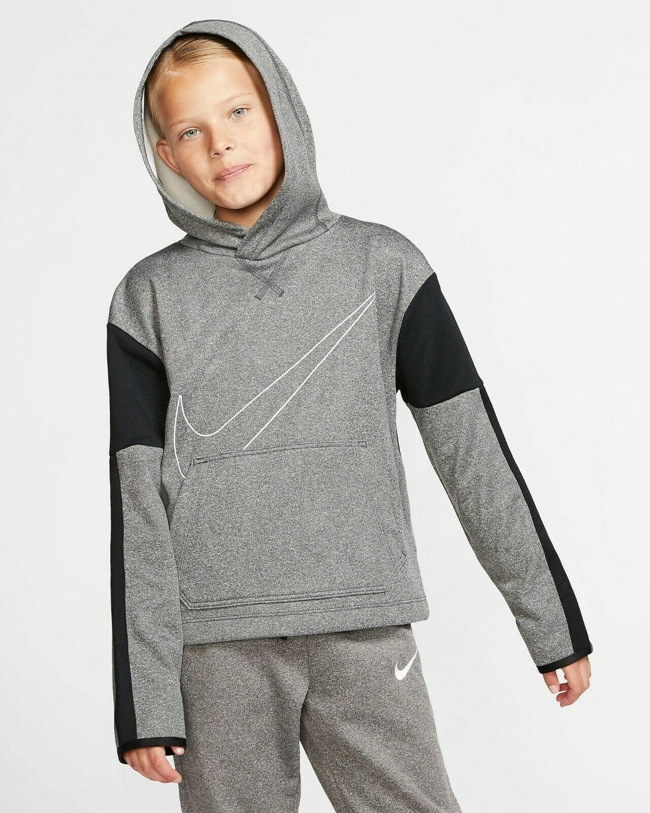 Nike Girl's Therma Fleece Graphic Pullover Hoodie Gray Large - Thumbnail 6