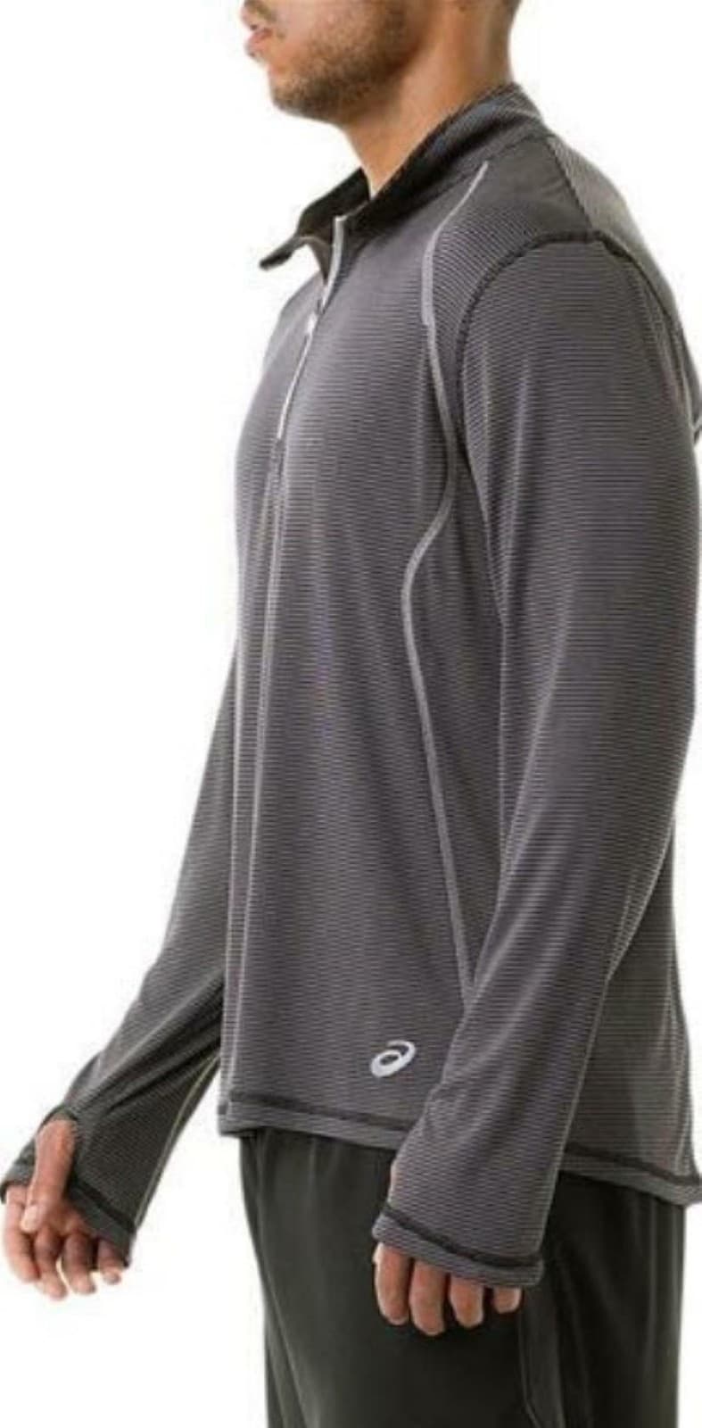 ASICS Men's Reflectivity Shosa 1/4 Zip Pullover Top Gray/Black X-Large - Thumbnail 2